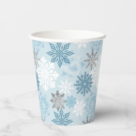 Icy Blue Winter Snowflakes Papieren Bekers (Voorkant)