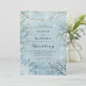 Icy Blue Winter Twig Floral Wedding Kaart (Staand voorkant)