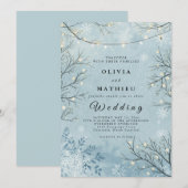Icy Blue Winter Twig Floral Wedding Kaart (Voorkant / Achterkant)