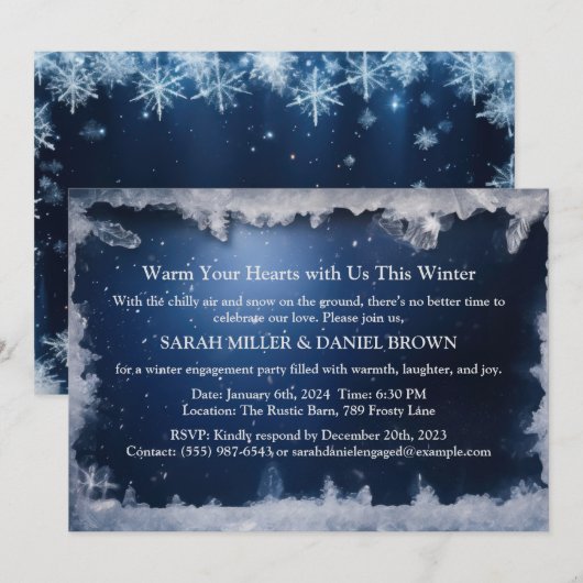Icy Blue Winter Wonderland verlovingsfeest Kaart (Voorkant / Achterkant)