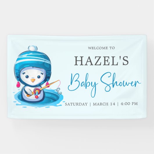 Icy Blue Winterpinguïn Vis Baby shower Spandoek (Horizontaal)