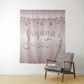 Icy Blush Roze Goud Roze Drip Sweet 16 Zestien Wandkleed (In situ)