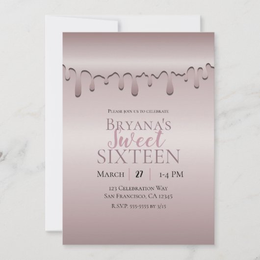 Icy Blush Roze Gouden Roze Drip Sweet 16 Zestien Kaart (Voorkant)