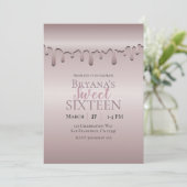 Icy Blush Roze Gouden Roze Drip Sweet 16 Zestien Kaart (Staand voorkant)