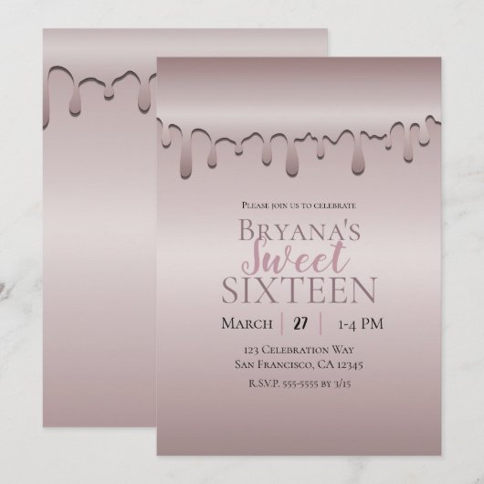 Icy Blush Roze Gouden Roze Drip Sweet 16 Zestien Kaart (Voorkant / Achterkant)