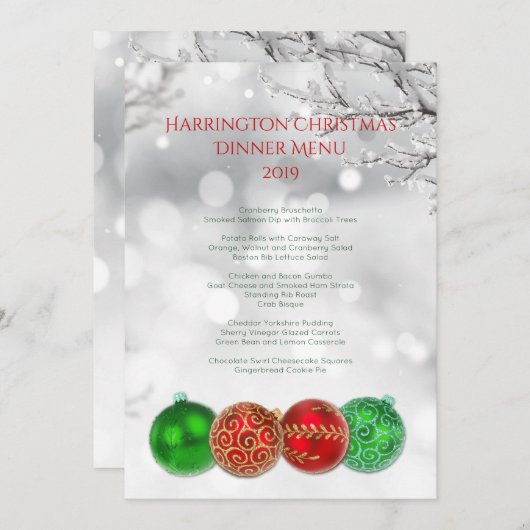 Icy Branches Holiday Custom Dinner Menu Sjabloon (Voorkant / Achterkant)