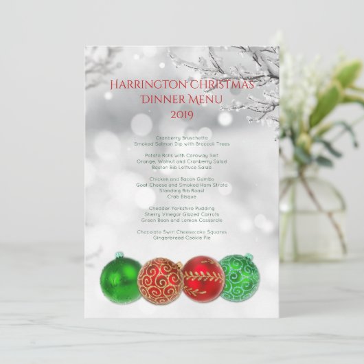 Icy Branches Holiday Custom Dinner Menu Sjabloon (Staand voorkant)