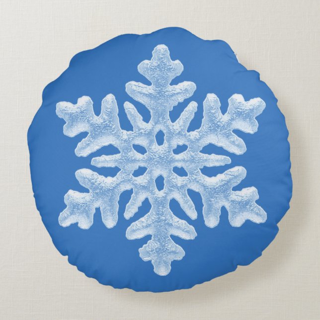 Icy Cool Blue Frozen Snowflake Winter Kerstmis Rond Kussen (Achterkant)