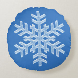 Icy Cool Blue Frozen Snowflake Winter Kerstmis Rond Kussen