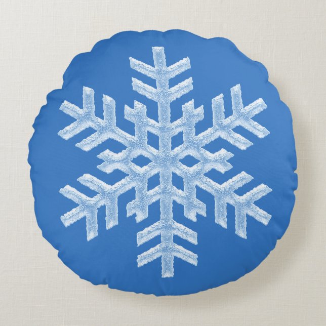 Icy Cool Blue Frozen Snowflake Winter Kerstmis Rond Kussen (Voorkant)
