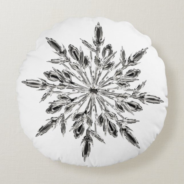 Icy Crystal Snowflake Rond Kussen (Voorkant)