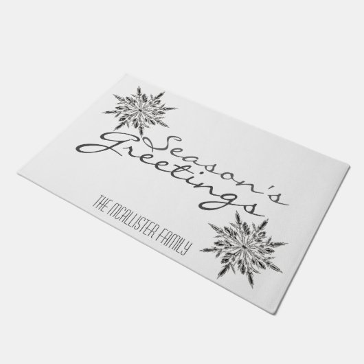 Icy Crystal Snowflakes Season's Greetings Custom Deurmat (Schuin)