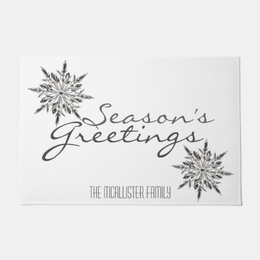 Icy Crystal Snowflakes Season's Greetings Custom Deurmat (Voorkant)