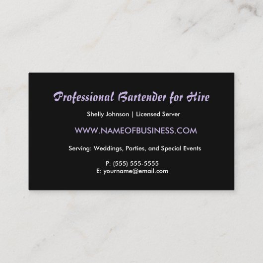 Icy Paarse drank Splash Edgy Evenementen Bartender Visitekaartje (Achterkant)