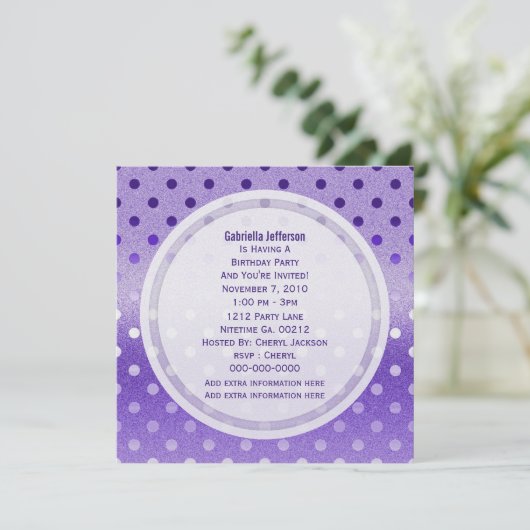 Icy Paarse Sparkle: Polka-stippen: partijuitnodigi Kaart (Staand voorkant)