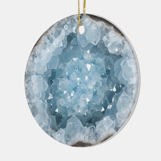 Icy Pale Blue Celestite Crystal Geode Printed  Keramisch Ornament (Links)