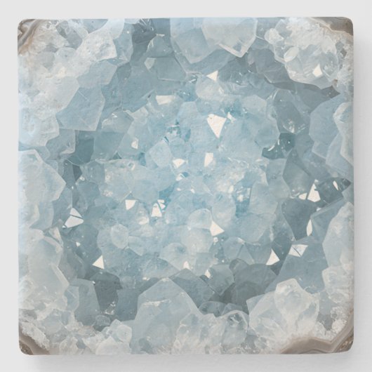 Icy Pale Blue Celestite Crystal Geode Printed  Stenen Onderzetter (Voorkant)