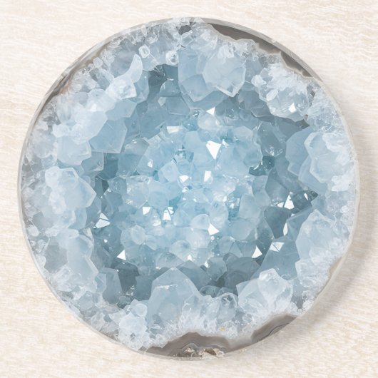 Icy Pale Blue Celestite Crystal Geode Printed  Zandsteen Onderzetter (Voorkant)