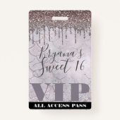 Icy Pink Glitter Drip Mermaid Sweet 16 VIP Pass Badge (Voorkant)