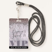 Icy Pink Glitter Drip Mermaid Sweet 16 VIP Pass Badge (Achterkant met draagriem)