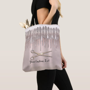 Icy Pink Gold Hair Stylist Diamond Glitter Drip Tote Bag