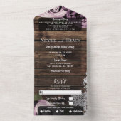 Icy Pink Mauve Rozen Lace Rustic Wood Weddenschap All In One Uitnodiging (Binnen)