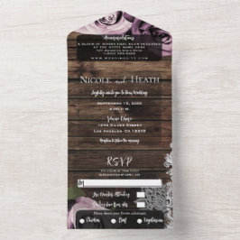 Icy Pink Mauve Rozen Lace Rustic Wood Weddenschap All In One Uitnodiging