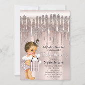 Icy Pink Rose Diamond Glitter Drip Baby shower Inv Kaart (Voorkant)