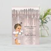 Icy Pink Rose Diamond Glitter Drip Baby shower Inv Kaart (Staand voorkant)