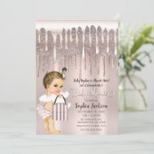 Icy Pink Rose Diamond Glitter Drip Baby shower Kaart (Staand voorkant)