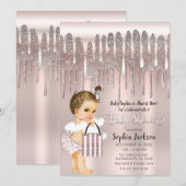 Icy Pink Rose Diamond Glitter Drip Baby shower Kaart (Voorkant / Achterkant)
