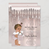 Icy Pink Rose Diamond Glitter Drip Bruin Baby Kaart (Voorkant / Achterkant)