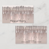 Icy Pink Rose Gold Diamond Glitter Drip Schoonheid Visitekaartje (Voorkant / Achterkant)