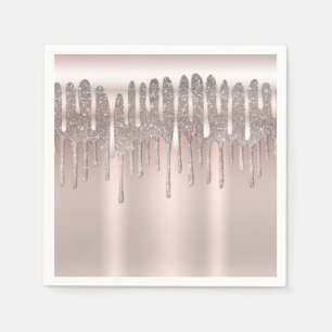 Icy Pink Rose Gold Diamond Glitter Drip Sweet 16 Servet