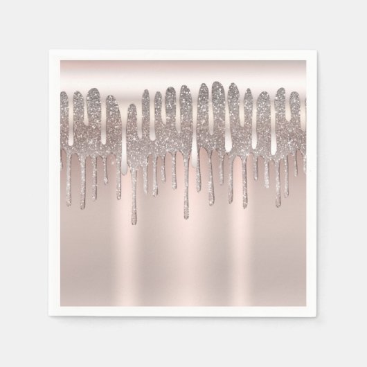 Icy Pink Rose Gold Diamond Glitter Drip Sweet 16 Servet (Voorkant)