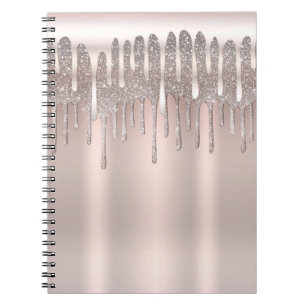 Icy Pink Rose Gold Diamond Glitter Sparkle Drip Notitieboek