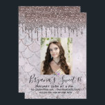 Icy Pink Rose Gold Glitter Drip Sweet 16 Foto Kaart<br><div class="desc">voeg uw eigen foto's toe</div>