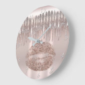 Icy Pink Rose Gold Lips Diamond Glitter Drip Grote Klok (Hoek)