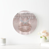 Icy Pink Rose Gold Lips Diamond Glitter Drip Grote Klok (Huis)