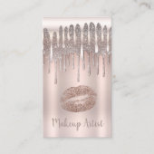 Icy Pink Rose Gold Lips Kiss Diamond Glitter Drip Visitekaartje (Voorkant)