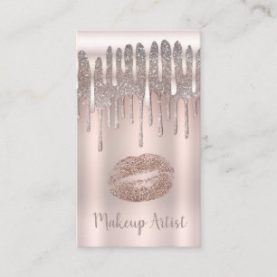Icy Pink Rose Gold Lips Kiss Diamond Glitter Drip Visitekaartje