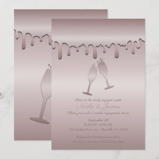 Icy Pink Rose Gold Toast Glasses Engagement Party Kaart (Voorkant / Achterkant)