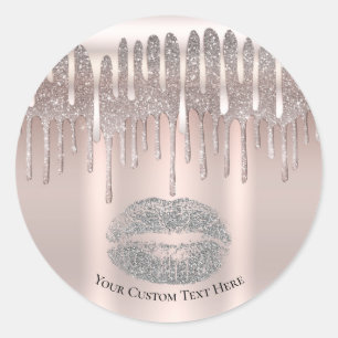 Icy Pink Silver Lips Kiss Diamond Drip Ronde Sticker
