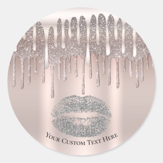 Icy Pink Silver Lips Kiss Diamond Drip Ronde Sticker (Voorkant)
