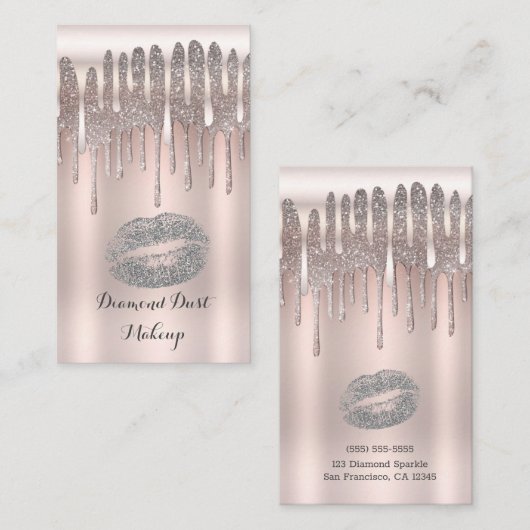 Icy Pink Silver Lips Kiss Diamond Drip Visitekaartje (Voorkant / Achterkant)