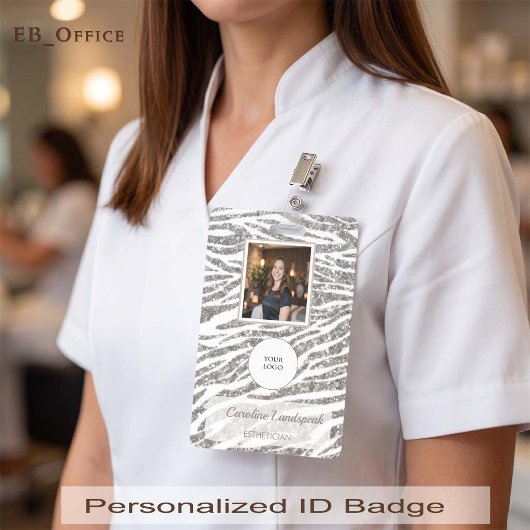 Icy Platinum Zilver Zebra Glitter Spa Foto ID Badge