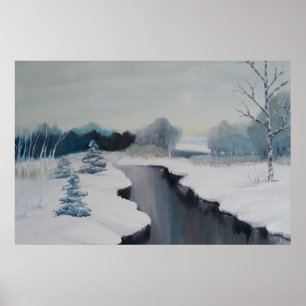 Icy River - een prachtig sneeuwlandschap, winter Poster