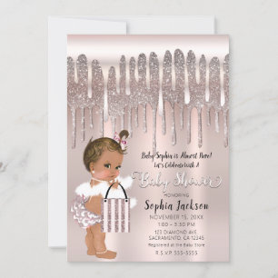Icy Roze Roos Diamant Glitter Drip Bruine Baby Kaart