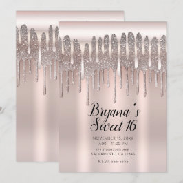 Icy Roze Rose Goud Diamant Glitter Drip Sweet 16 Kaart