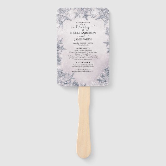 Icy Sneeuwvlokken Witte Winter Wonderland Bruiloft Handwaaier (Voorkant)